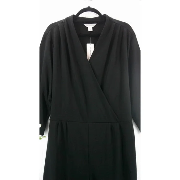 Liz Claiborne Black Jumpsuit Side Pockets 3/4 Sleeves-Women's 2XL NWT RTL $89 - Picture 2 of 9